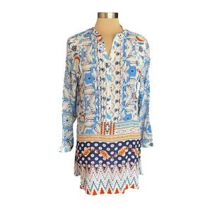 Anthropologie Love Kyla Floral & Geometric Mixed Print Tunic‎ Shirtdress LG Boho